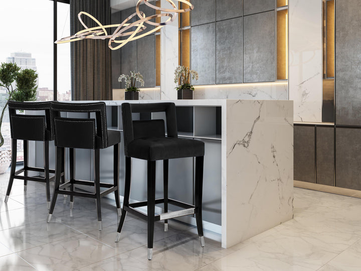 TOV Furniture Hart Black Velvet Counter Stool OTTOMANS, POUFS, + STOOLS