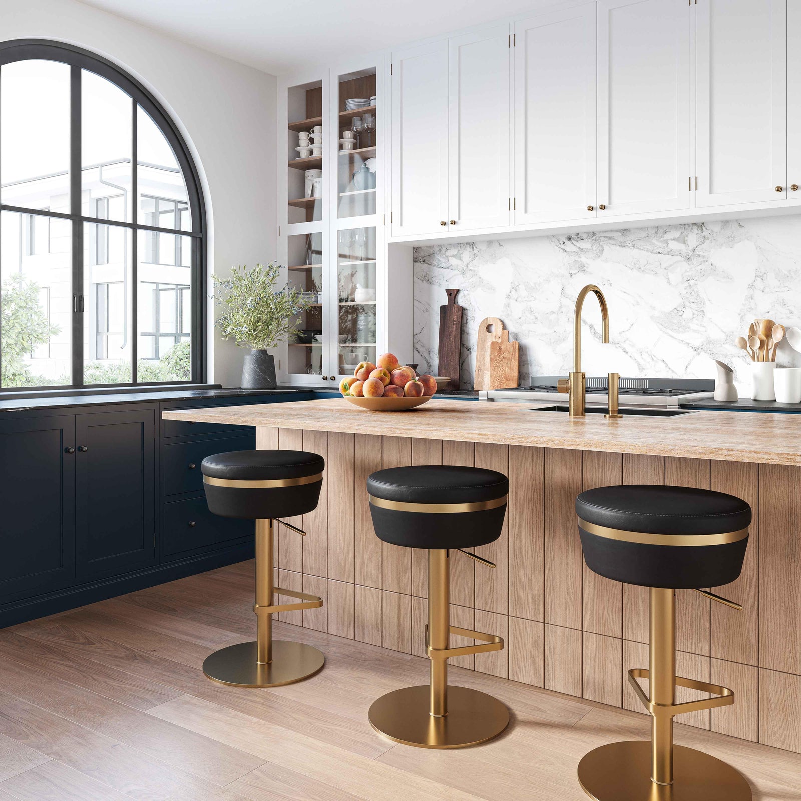 TOV Furniture Astro Black and Gold Adjustable Stool OTTOMANS, POUFS, + STOOLS