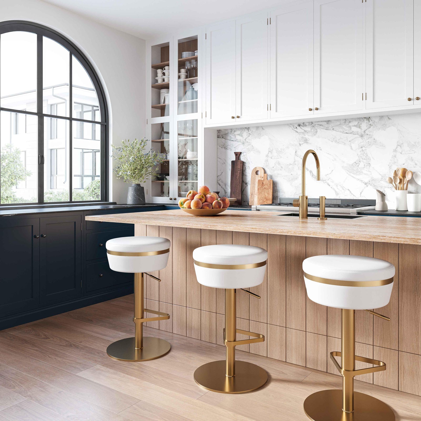 TOV Furniture Astro White and Gold Adjustable Stool OTTOMANS, POUFS, + STOOLS