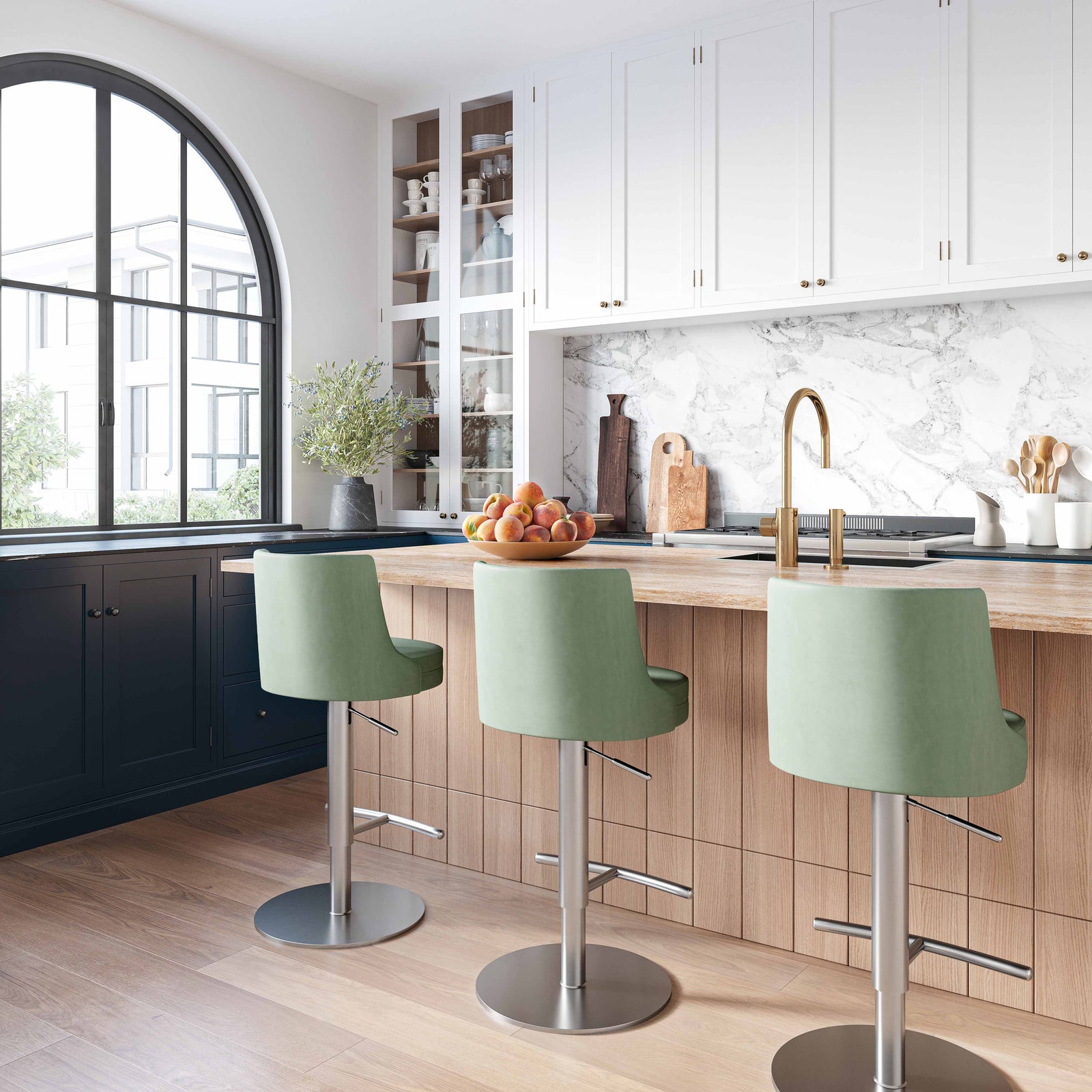 TOV Furniture Reagan Sea Foam Green and Silver Adjustable Stool OTTOMANS, POUFS, + STOOLS