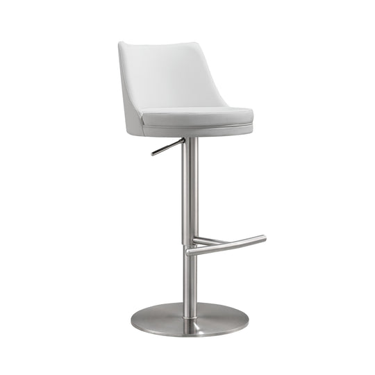 TOV Furniture Reagan White and Silver Adjustable Stool OTTOMANS, POUFS, + STOOLS