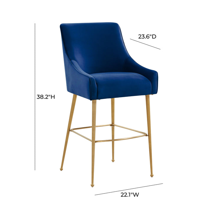 TOV Furniture Beatrix Navy Velvet Counter Stool - Gold Legs OTTOMANS, POUFS, + STOOLS