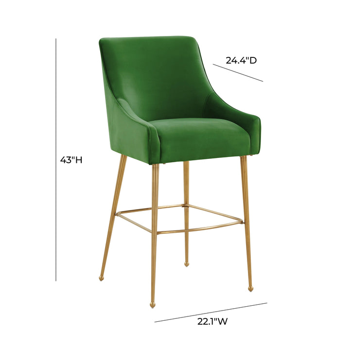 TOV Furniture Beatrix Green Velvet Bar Stool - Gold Legs OTTOMANS, POUFS, + STOOLS