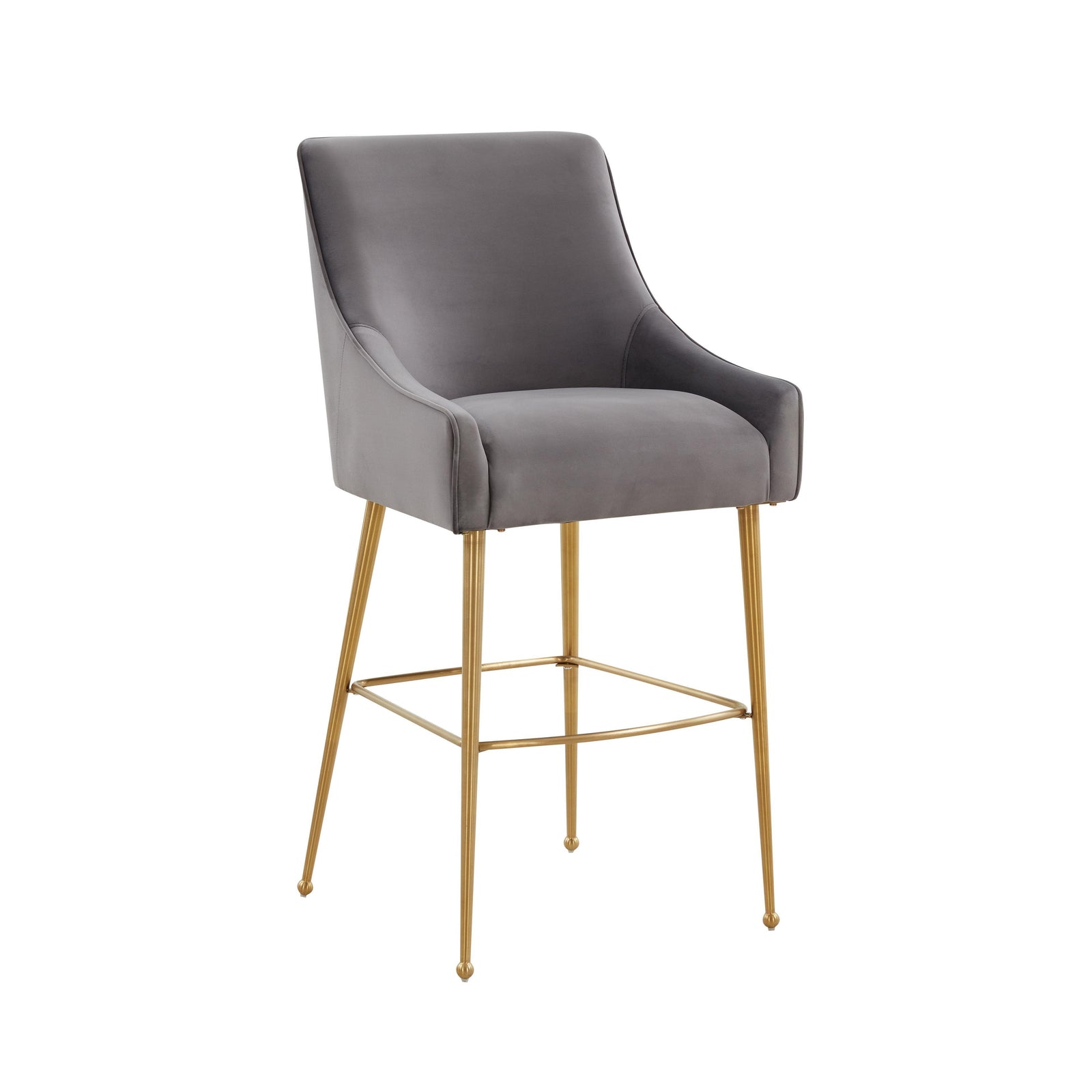 TOV Furniture Beatrix Dark Grey Velvet Counter Stool - Gold Legs OTTOMANS, POUFS, + STOOLS