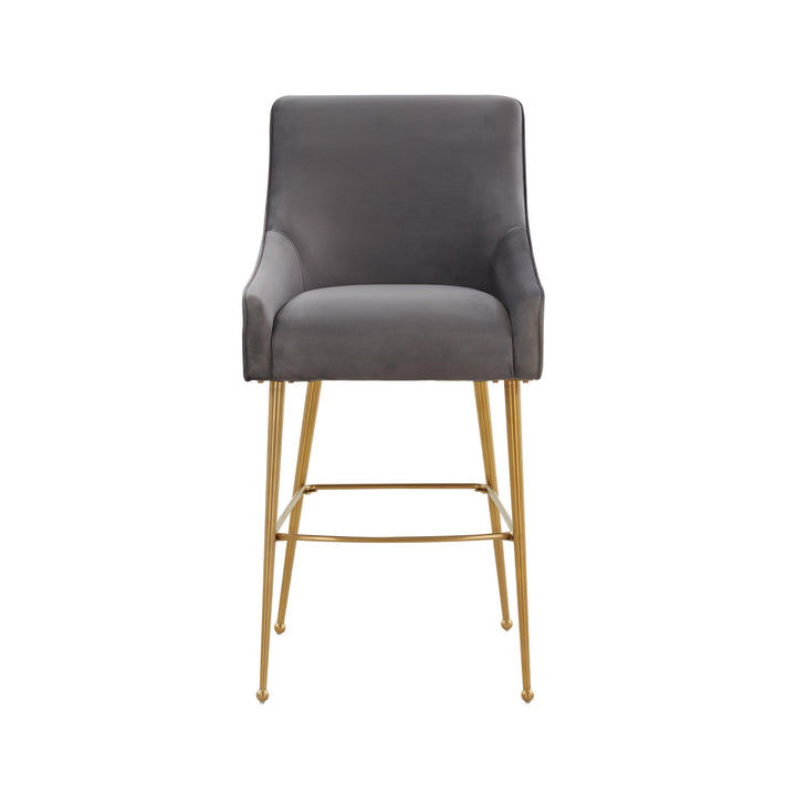 TOV Furniture Beatrix Dark Grey Velvet Counter Stool - Gold Legs OTTOMANS, POUFS, + STOOLS