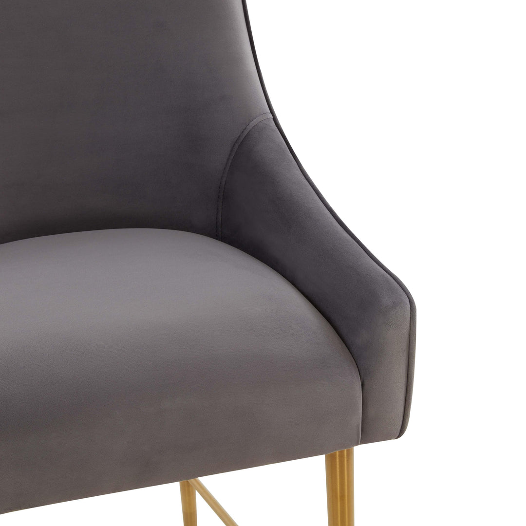 TOV Furniture Beatrix Dark Grey Velvet Counter Stool - Gold Legs OTTOMANS, POUFS, + STOOLS