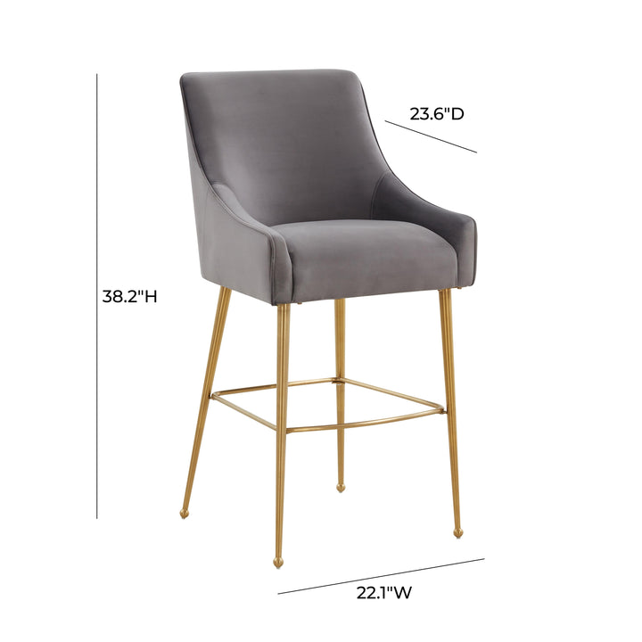 TOV Furniture Beatrix Dark Grey Velvet Counter Stool - Gold Legs OTTOMANS, POUFS, + STOOLS