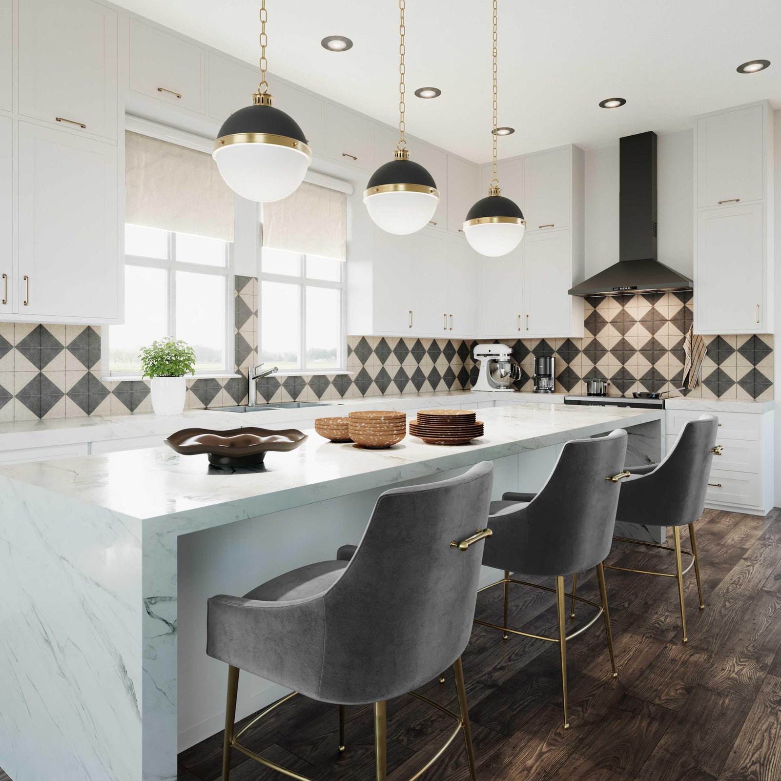 TOV Furniture Beatrix Dark Grey Velvet Bar Stool - Gold Legs OTTOMANS, POUFS, + STOOLS