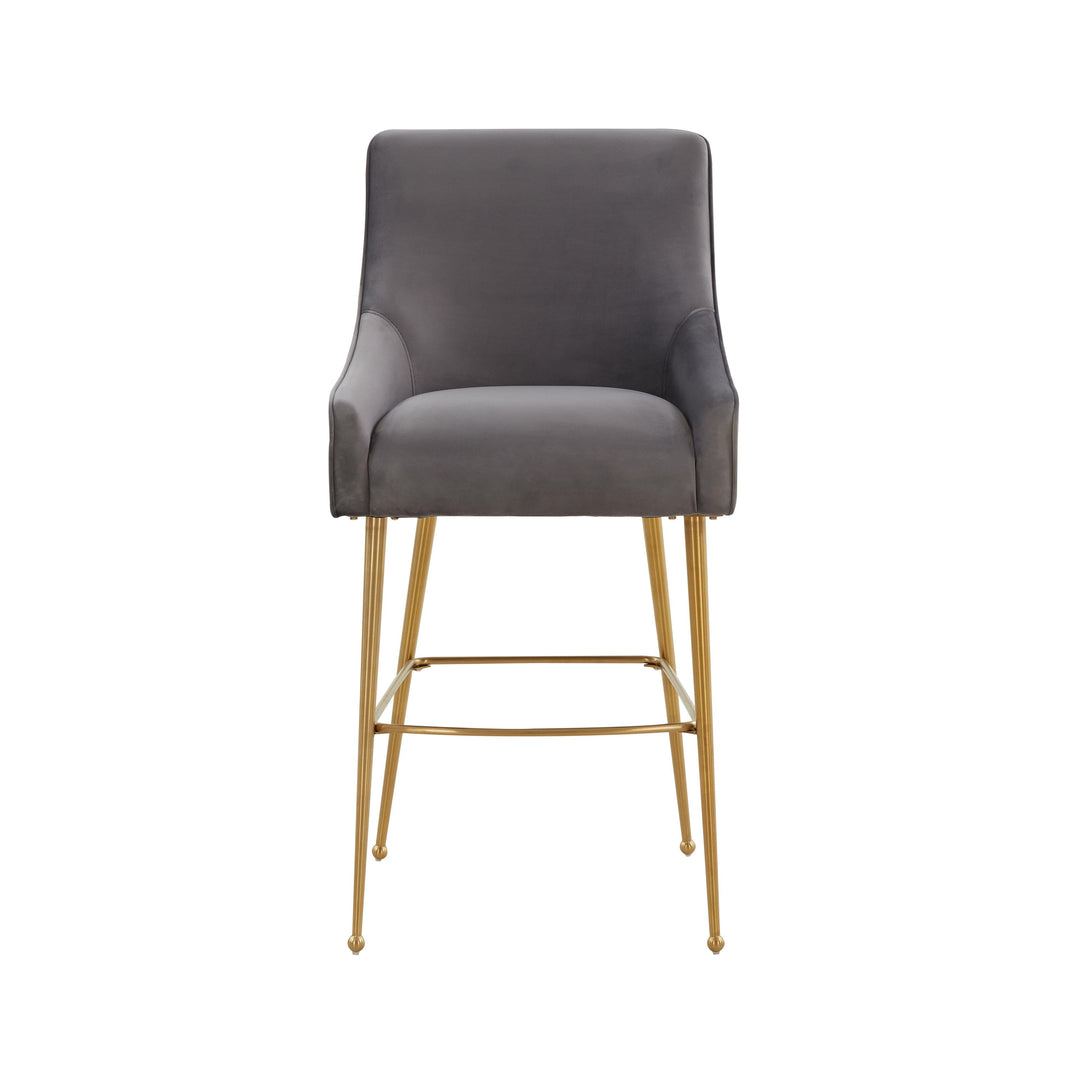 TOV Furniture Beatrix Dark Grey Velvet Bar Stool - Gold Legs OTTOMANS, POUFS, + STOOLS