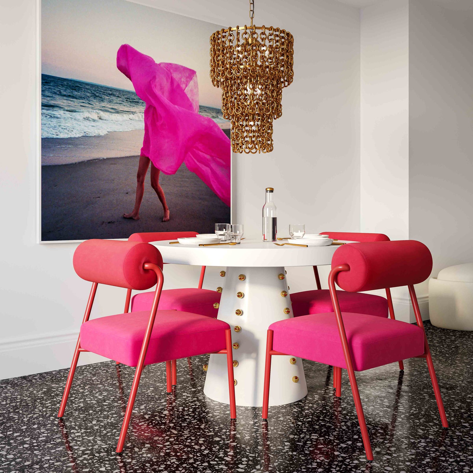 TOV Furniture Jolene Hot Pink Velvet Dining Chair - Set of 2 DINING CHAIRS