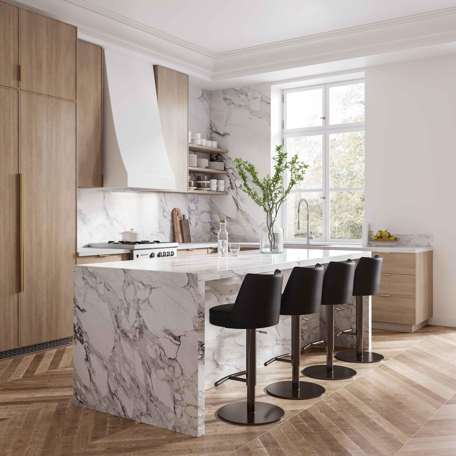 TOV Furniture Gala Black Vegan Leather on Adjustable Stool OTTOMANS, POUFS, + STOOLS