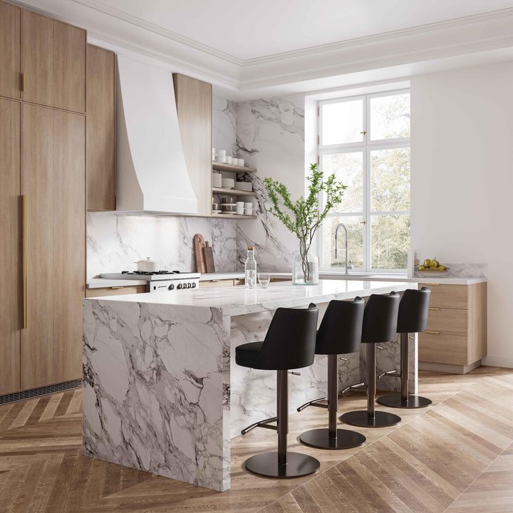 TOV Furniture Gala Black Vegan Leather on Adjustable Stool OTTOMANS, POUFS, + STOOLS