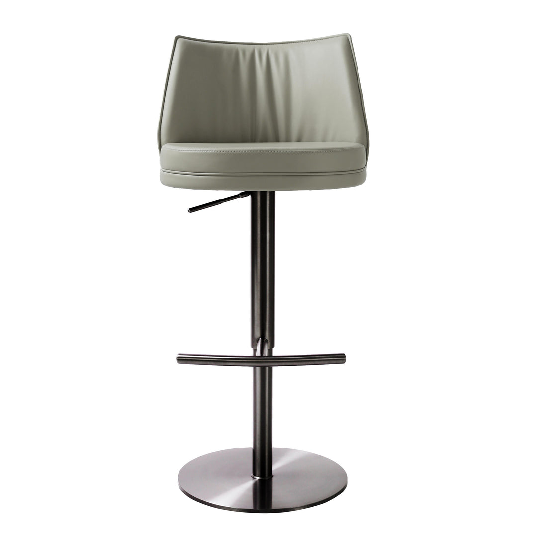 TOV Furniture Gala Light Grey Vegan Leather on Black Adjustable Stool OTTOMANS, POUFS, + STOOLS