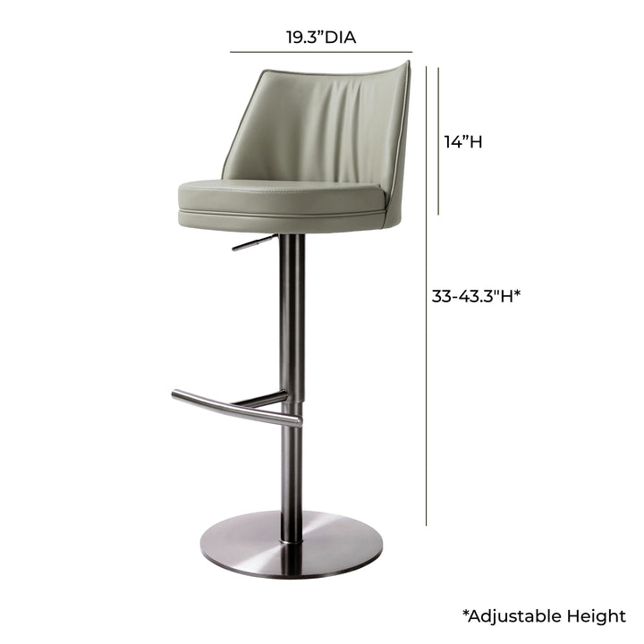 TOV Furniture Gala Light Grey Vegan Leather on Black Adjustable Stool OTTOMANS, POUFS, + STOOLS