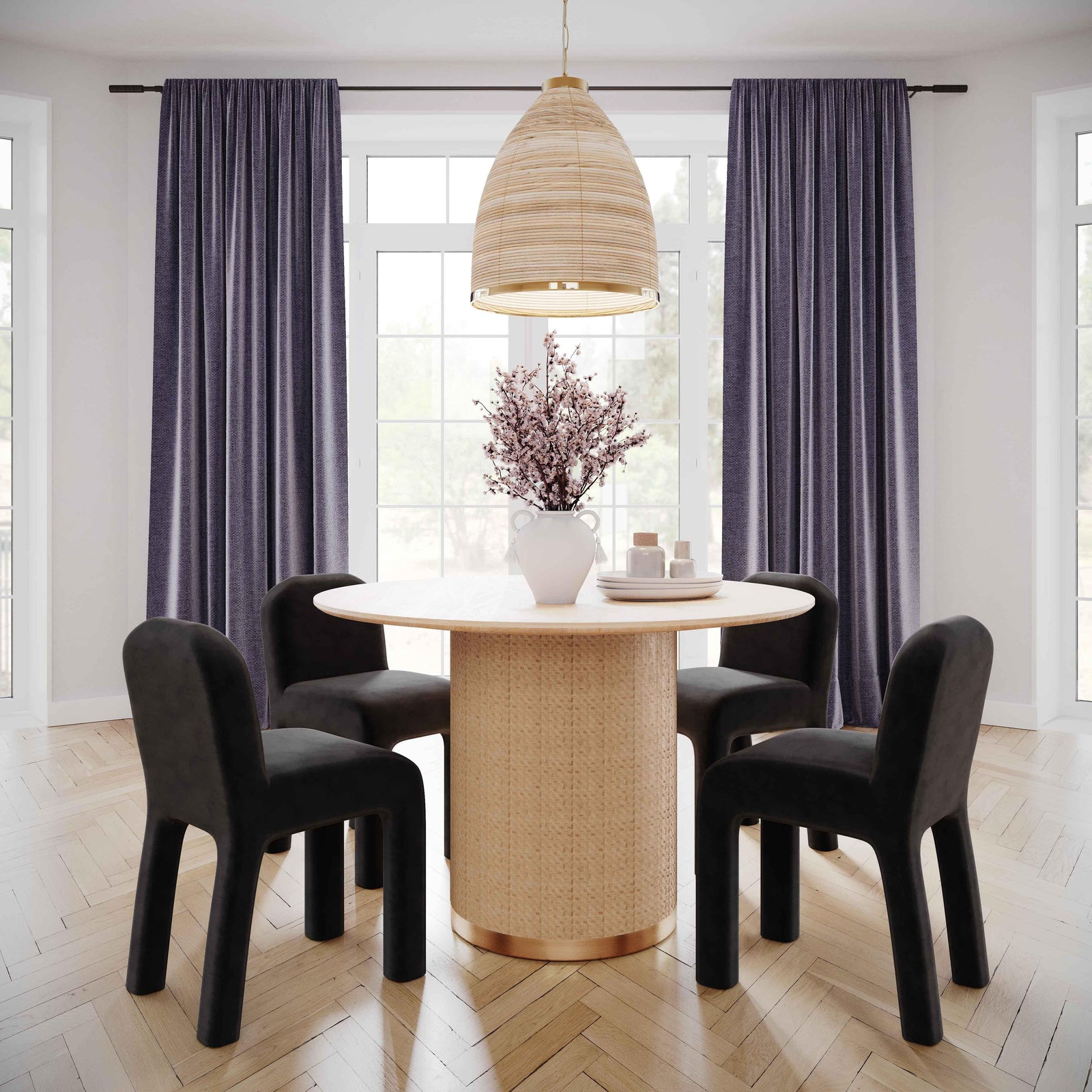 TOV Furniture Georgia Midnight Black Chenille Dining Chair - Set of 2 DINING CHAIRS