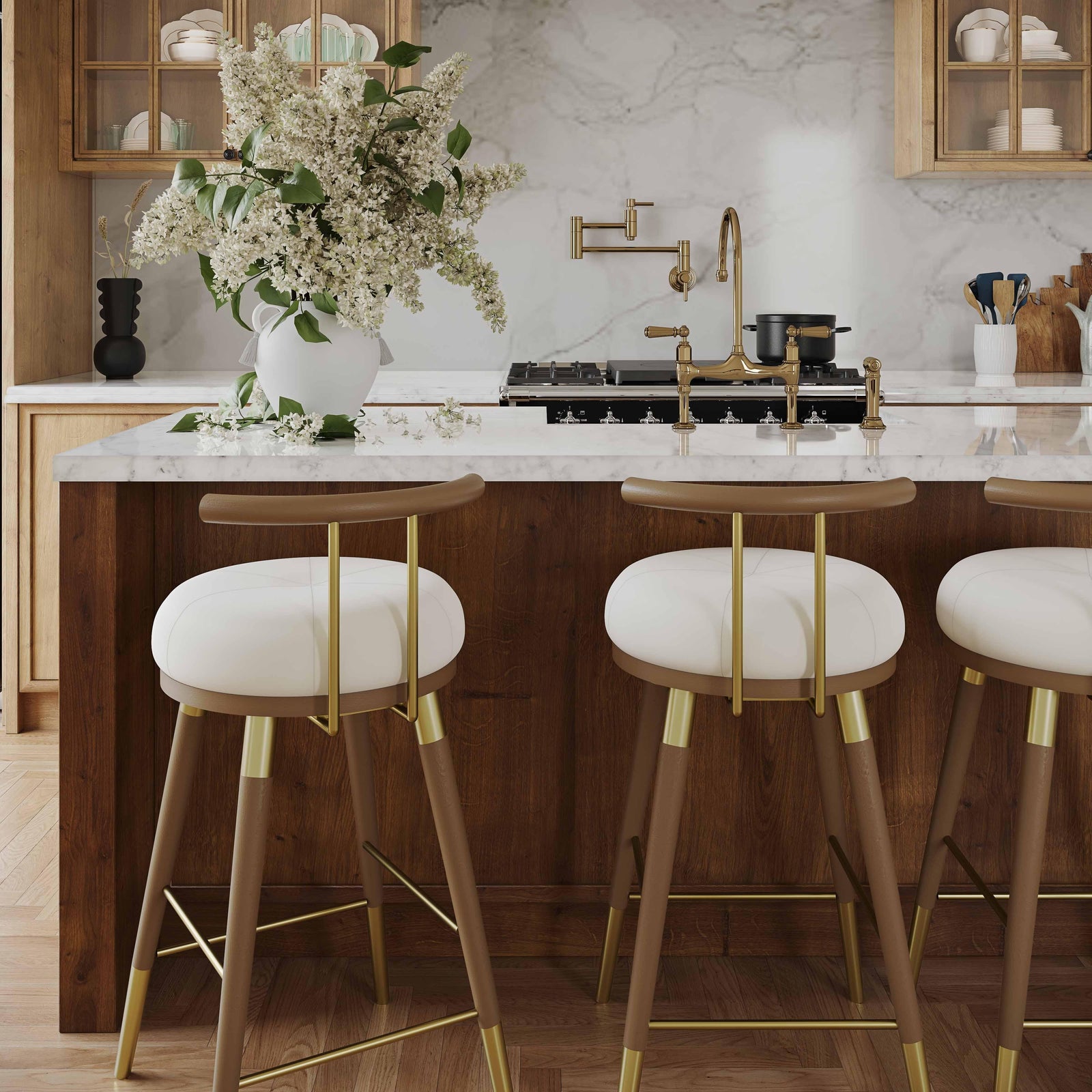 TOV Furniture Juniper Cream Velvet Counter Stool OTTOMANS, POUFS, + STOOLS