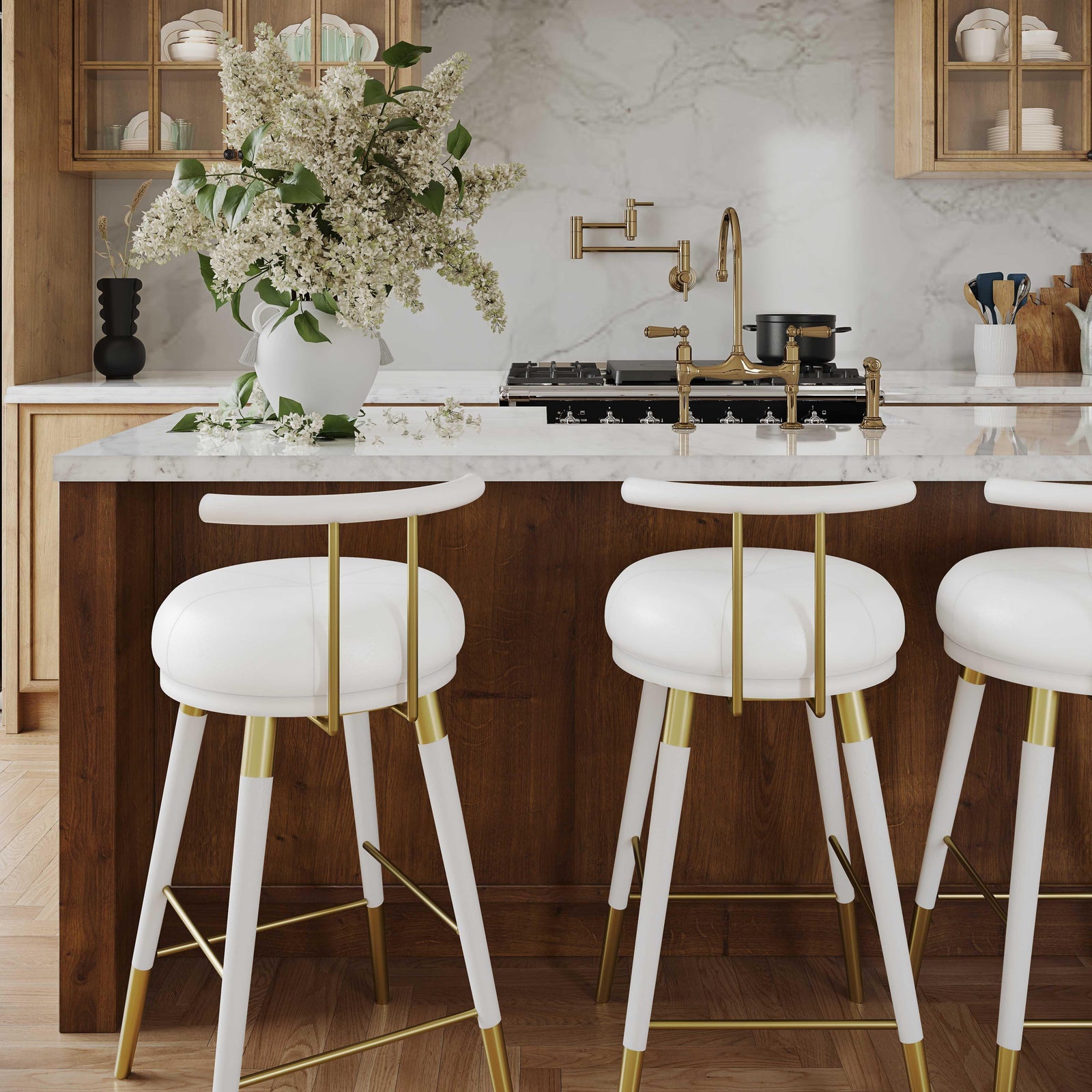 TOV Furniture Juniper White Vegan Leather Counter Stool OTTOMANS, POUFS, + STOOLS