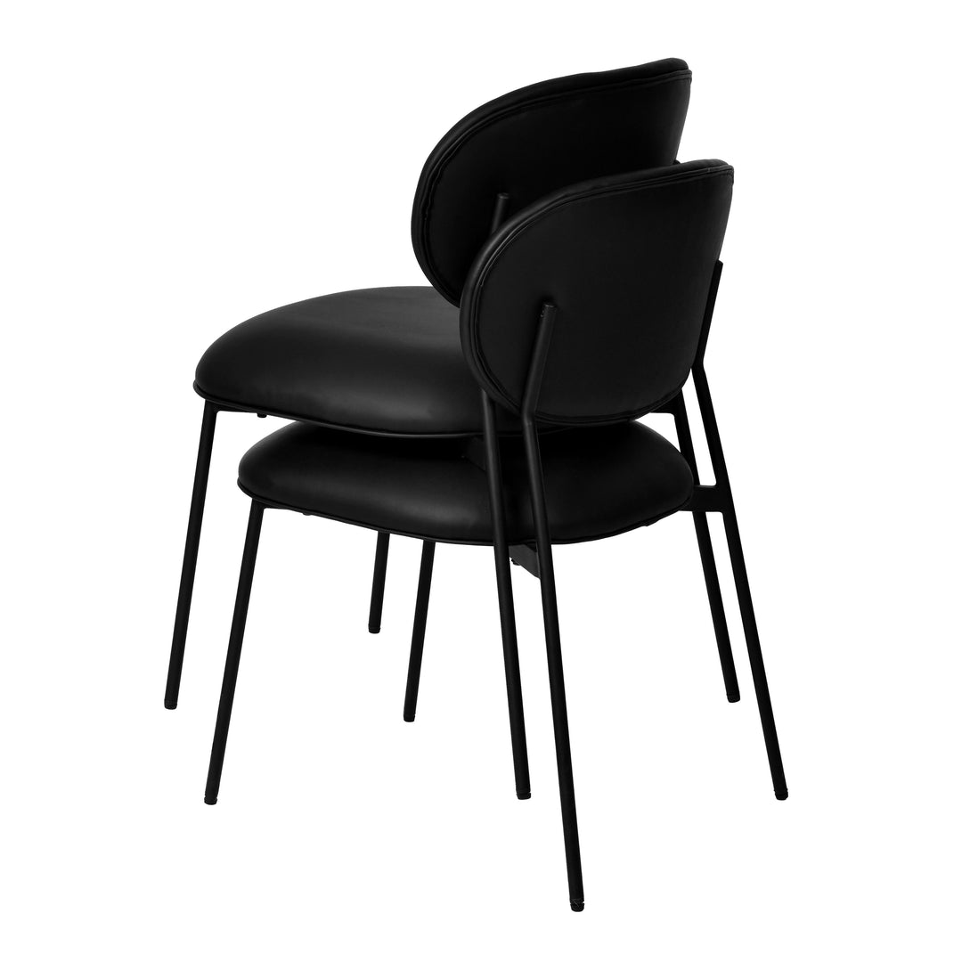 American Home Furniture | TOV Furniture - McKenzie Black Vegan Leather Stackable Dining Chair - Set of 2