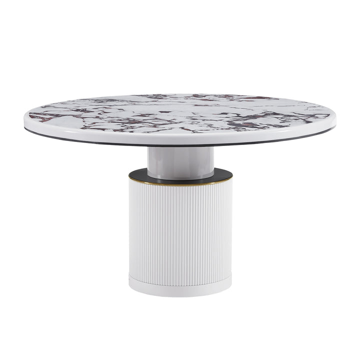 American Home Furniture | TOV Furniture - Vanessa White Marble Lacquer 53" Round Dining Table