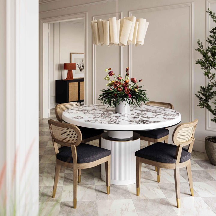 American Home Furniture | TOV Furniture - Vanessa White Marble Lacquer 53" Round Dining Table