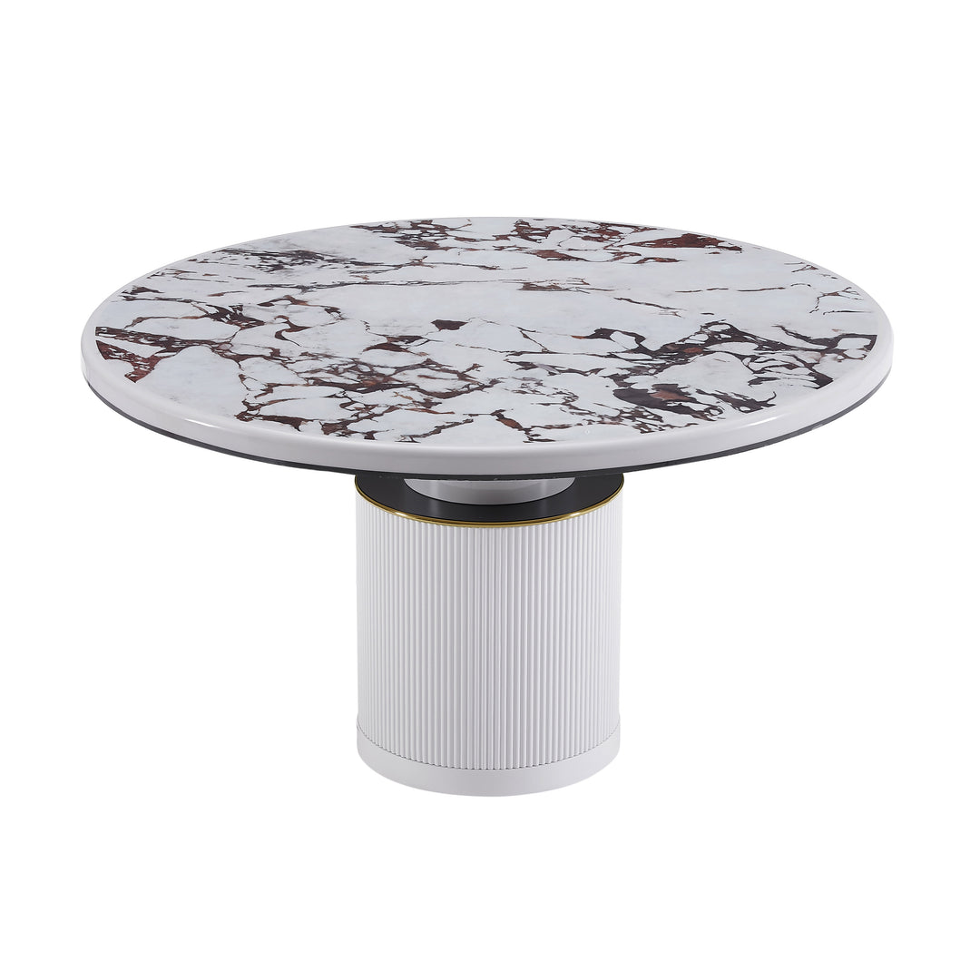 American Home Furniture | TOV Furniture - Vanessa White Marble Lacquer 53" Round Dining Table