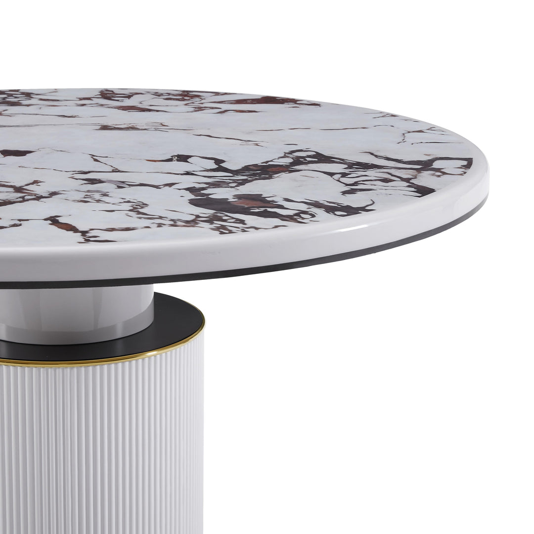 American Home Furniture | TOV Furniture - Vanessa White Marble Lacquer 53" Round Dining Table