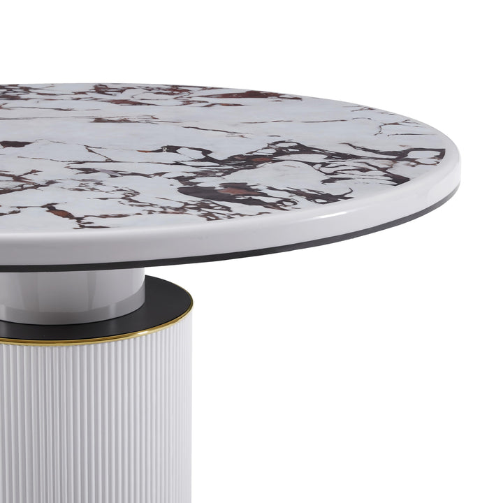 American Home Furniture | TOV Furniture - Vanessa White Marble Lacquer 53" Round Dining Table