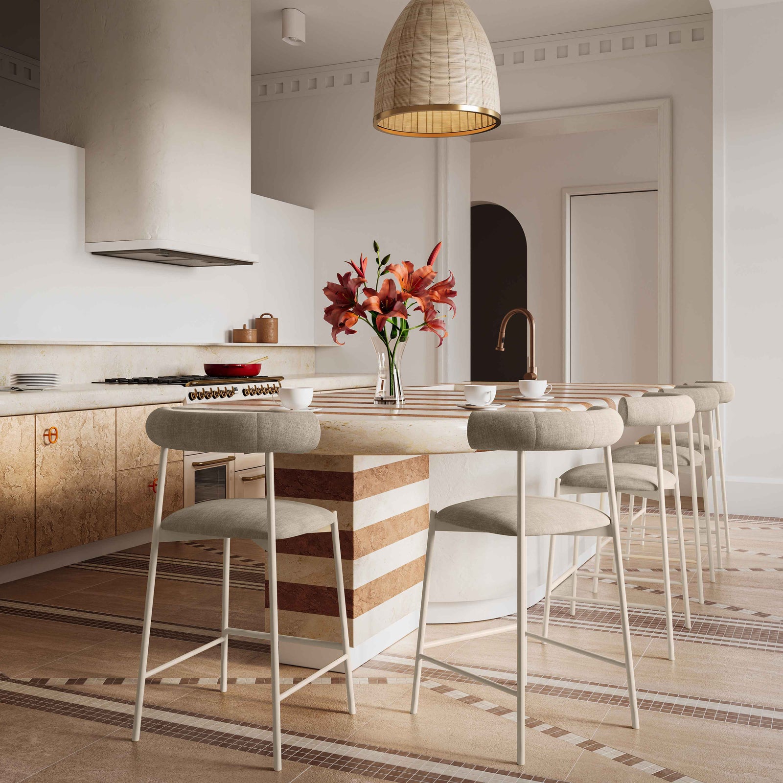 TOV Furniture Liliana Taupe Velvet Bar Stool OTTOMANS, POUFS, + STOOLS
