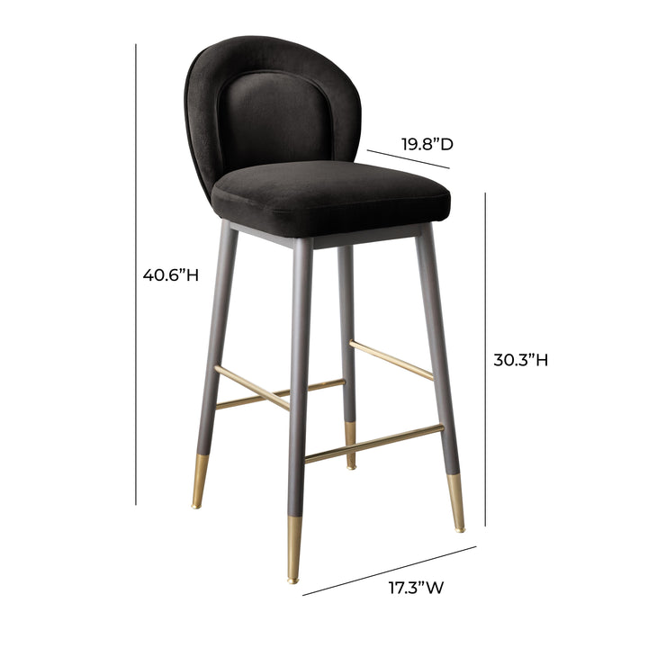 TOV Furniture Hailey Charcoal Grey Velvet Barstool OTTOMANS, POUFS, + STOOLS
