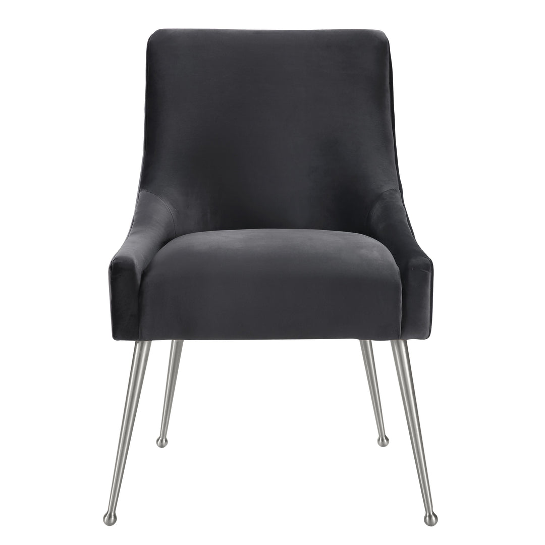 TOV Furniture Beatrix Grey Velvet Side Chair with Silver Legs DINING CHAIRS