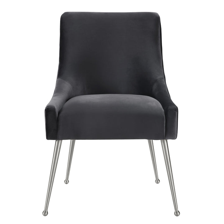 TOV Furniture Beatrix Grey Velvet Side Chair with Silver Legs DINING CHAIRS