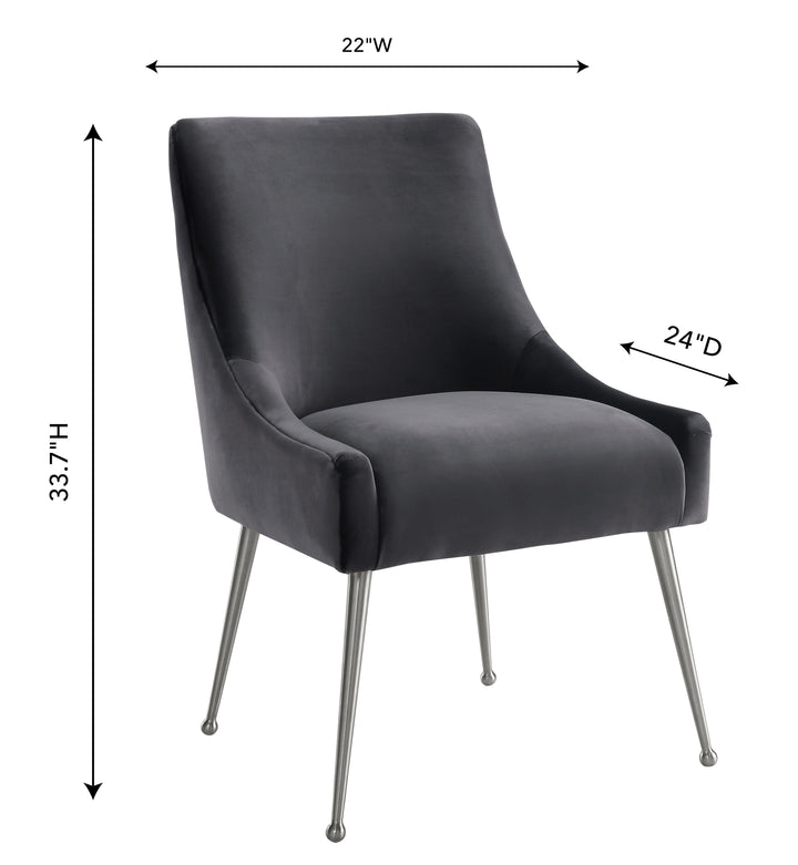 TOV Furniture Beatrix Grey Velvet Side Chair with Silver Legs DINING CHAIRS