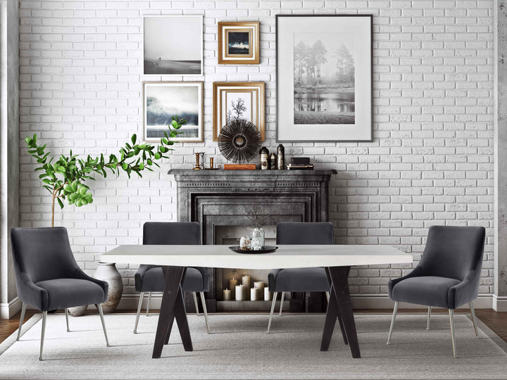 TOV Furniture Beatrix Grey Velvet Side Chair with Silver Legs DINING CHAIRS