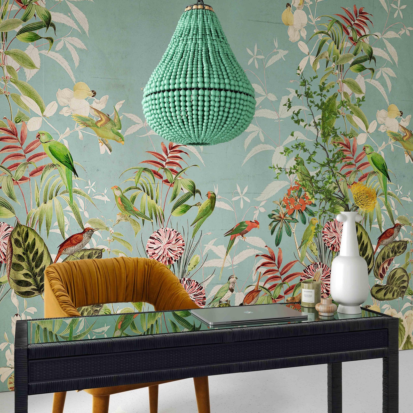 TOV Furniture Palani Green Wooden Bead Chandelier CHANDELIERS