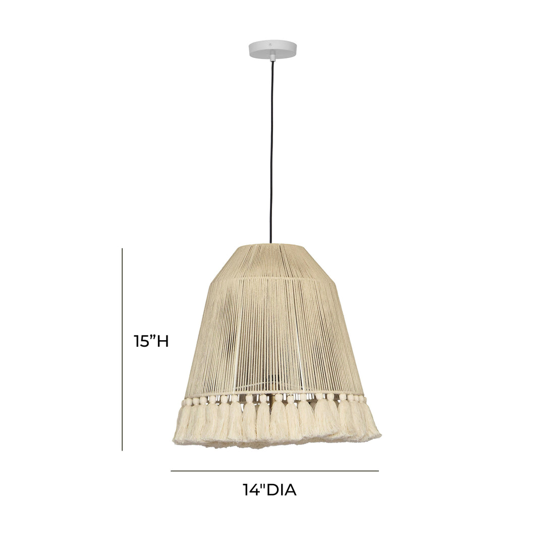American Home Furniture | TOV Furniture - Helen White Cotton Tasseled Pendant Lamp