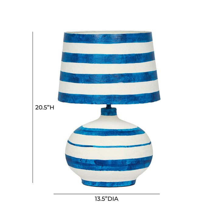 American Home Furniture | TOV Furniture - Positano Blue Striped Papier Mache Table Lamp