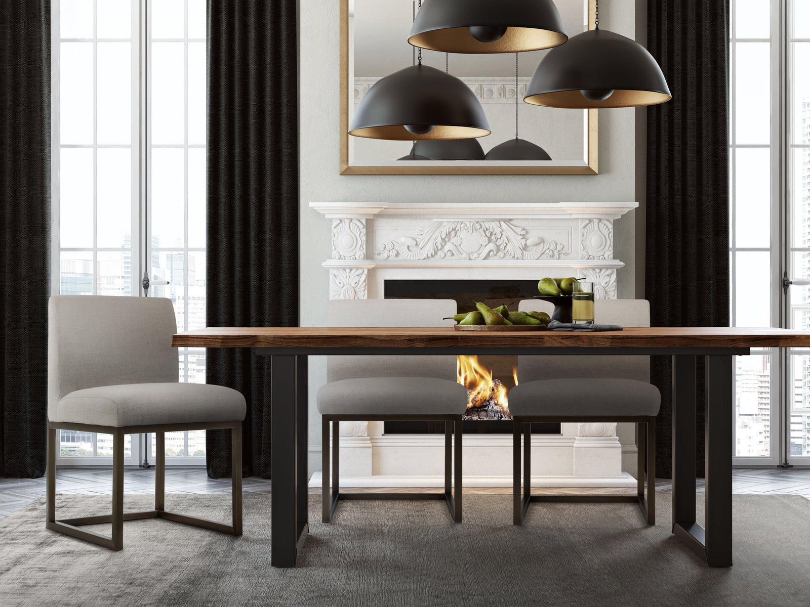 TOV Furniture Haute Beige Linen Chair in Brass DINING CHAIRS