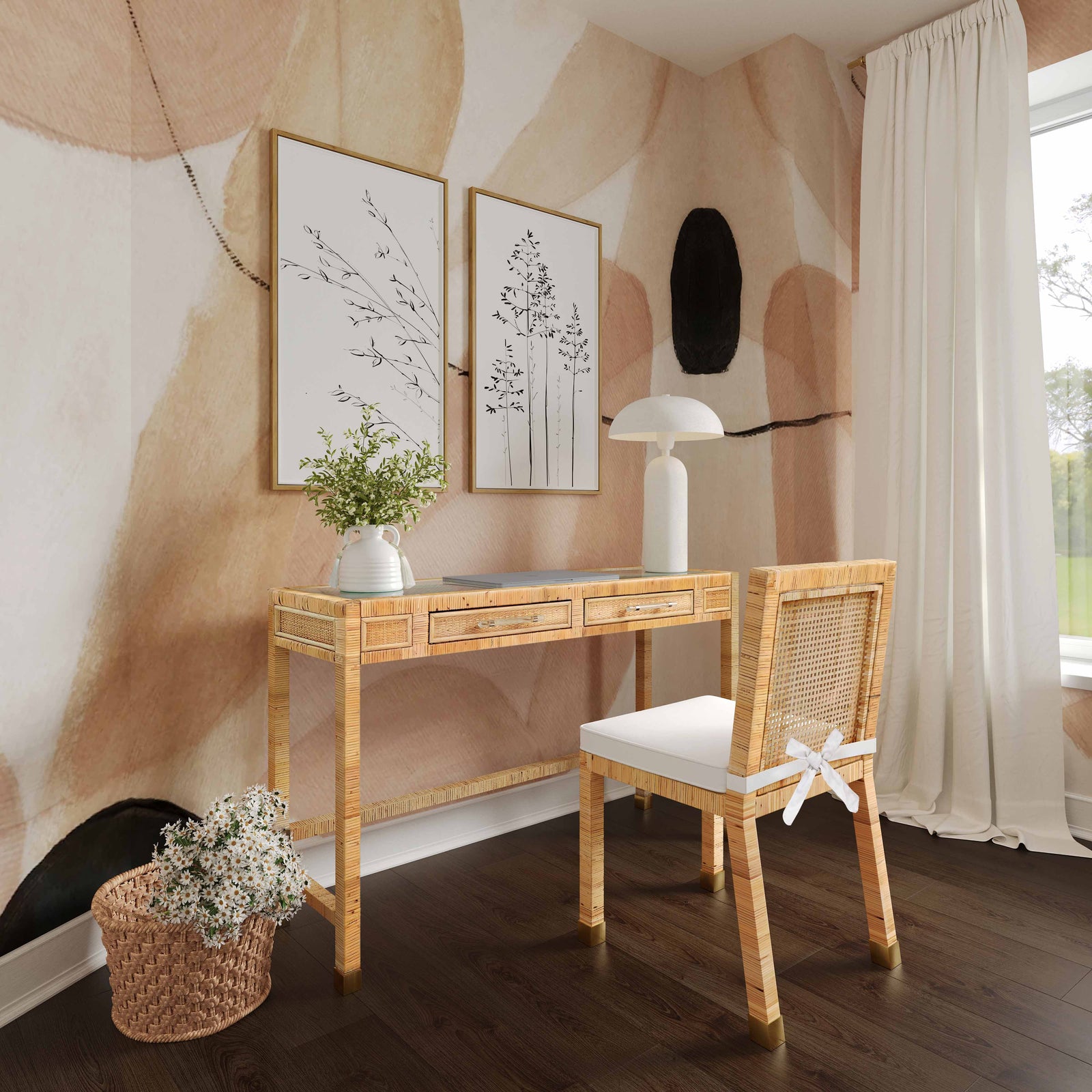 TOV Furniture Amara Natural Rattan Desk DESKS