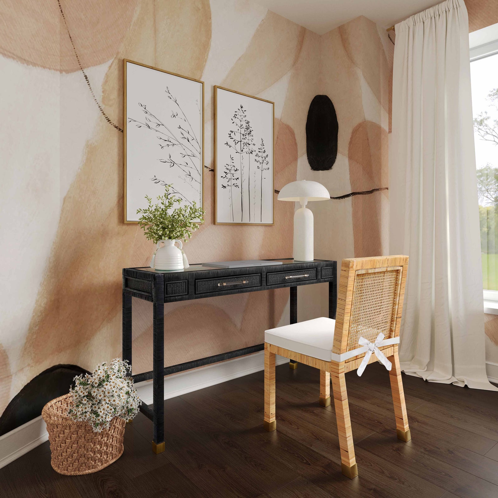 TOV Furniture Amara Charcoal Rattan Desk DESKS