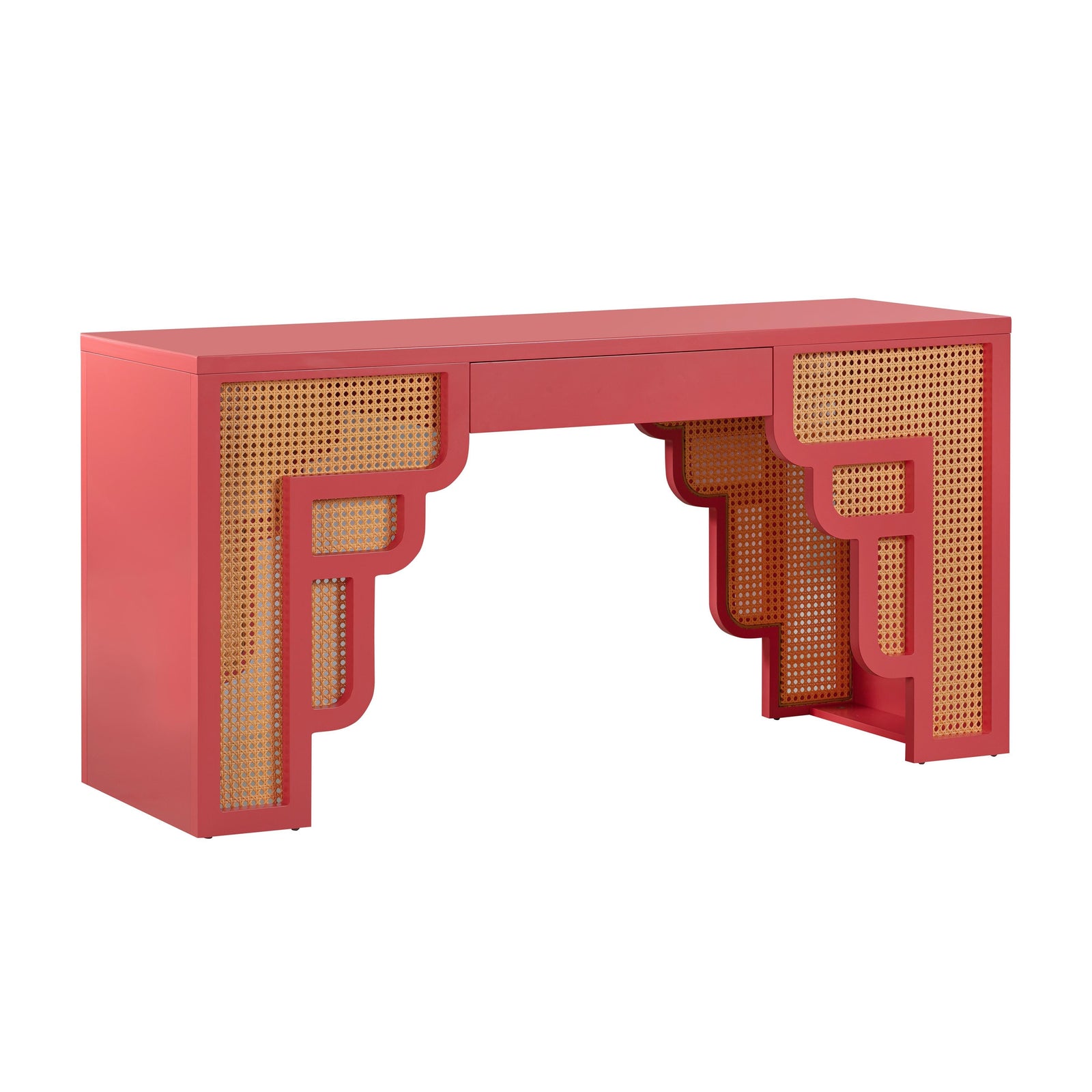 TOV Furniture Suzie Coral Pink & Rattan Executive Desk DESKS