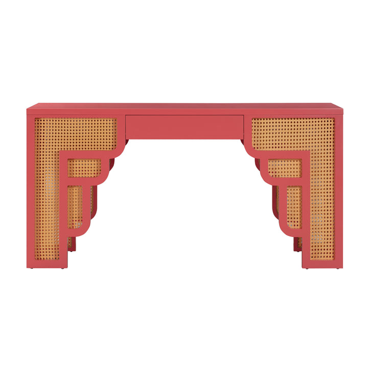 TOV Furniture Suzie Coral Pink & Rattan Executive Desk DESKS