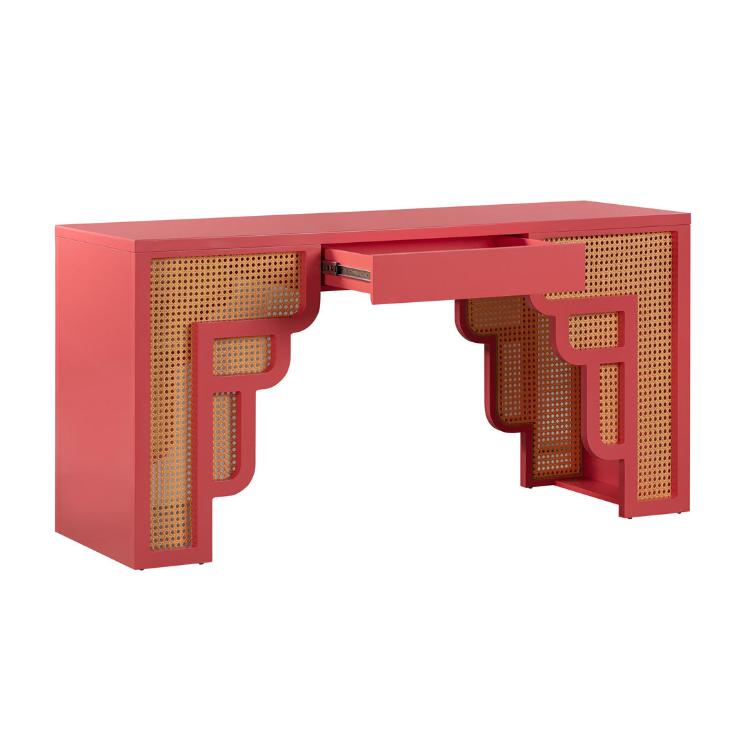 TOV Furniture Suzie Coral Pink & Rattan Executive Desk DESKS
