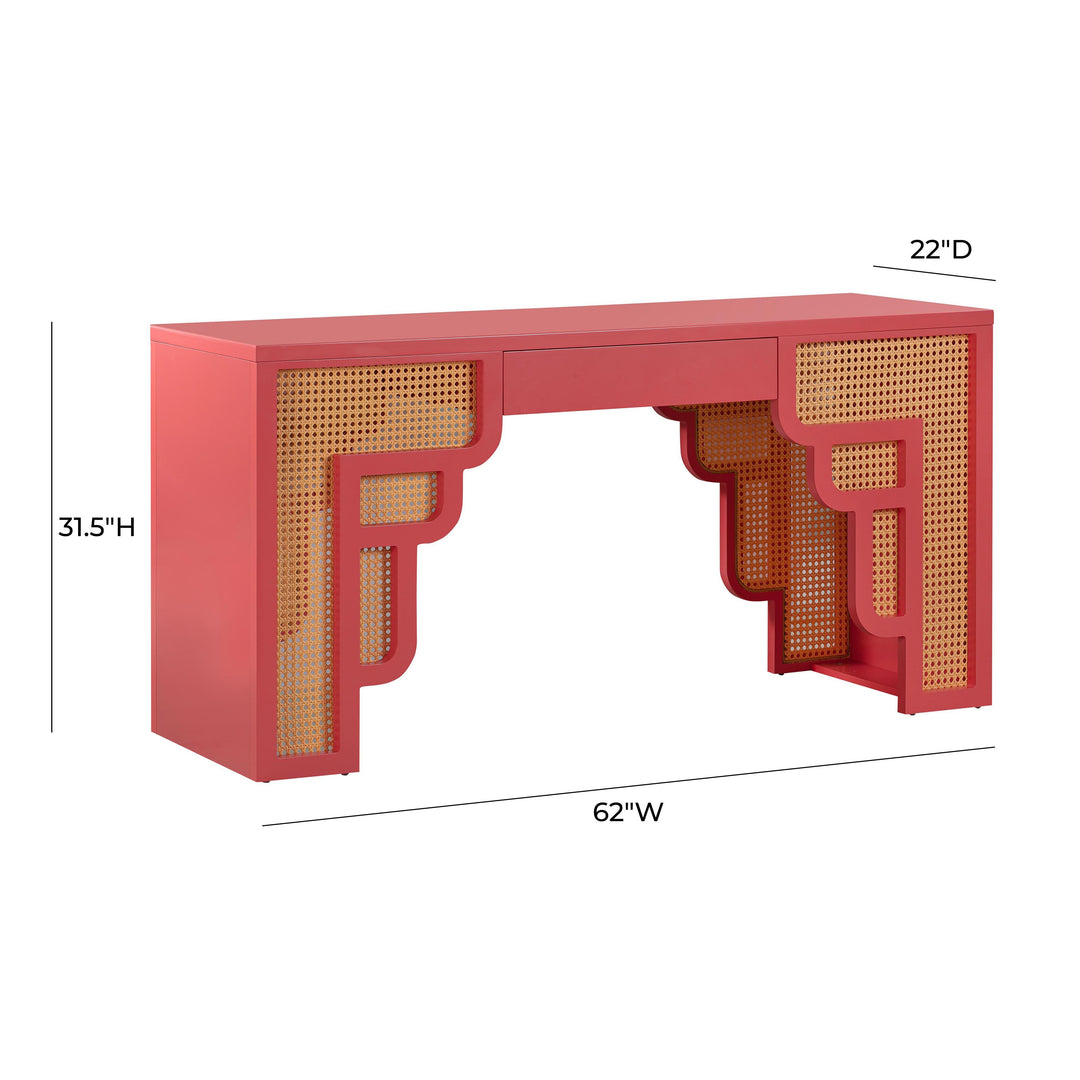 TOV Furniture Suzie Coral Pink & Rattan Executive Desk DESKS