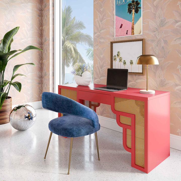 American Home Furniture | TOV Furniture - Suzie Coral Pink & Rattan Executive Desk