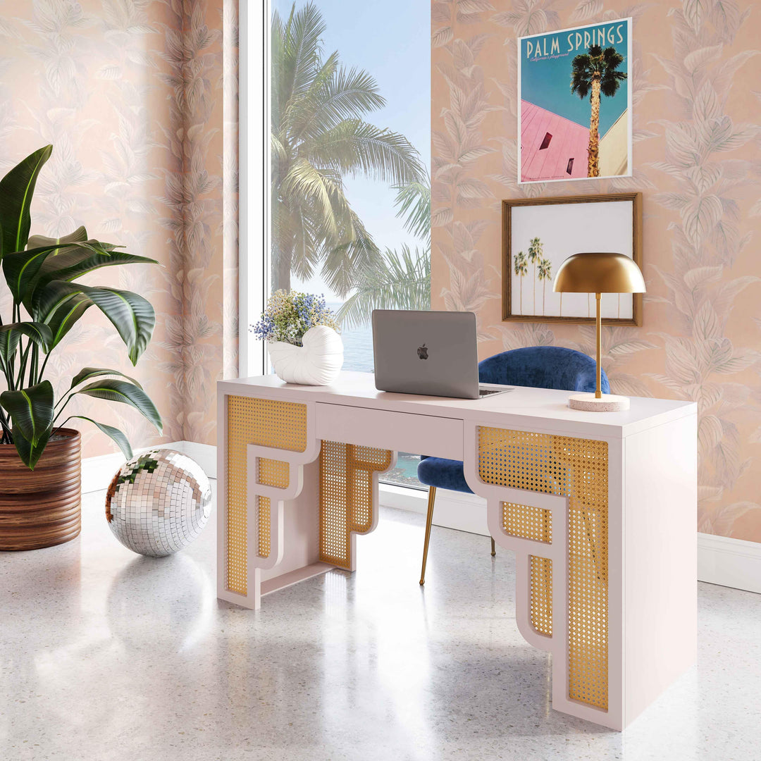 TOV Furniture Suzie Cream & Rattan Executive Desk DESKS