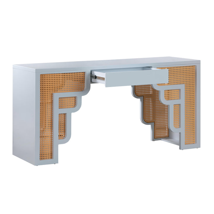 TOV Furniture Suzie Pastel Blue & Rattan Executive Desk DESKS