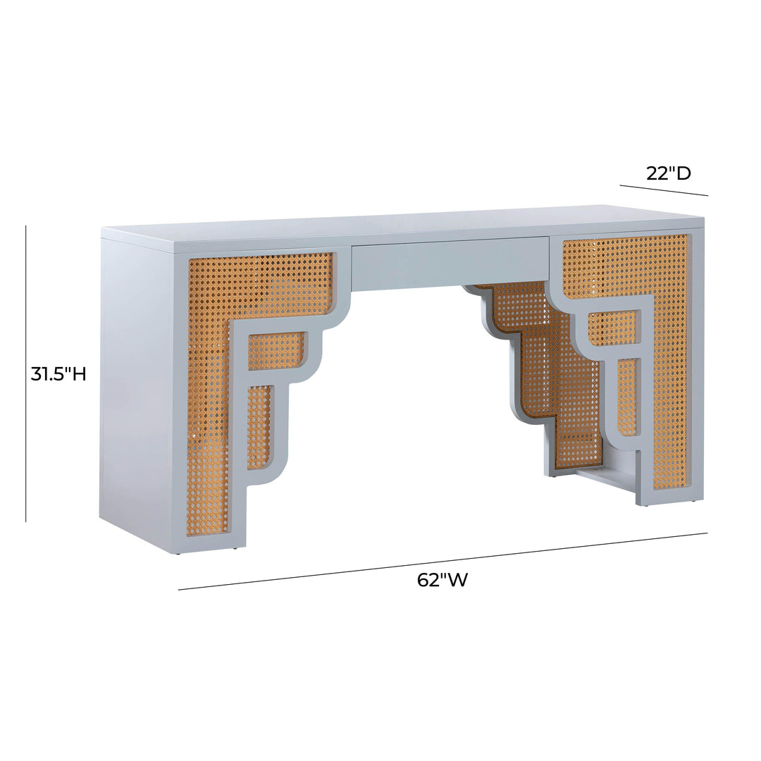 TOV Furniture Suzie Pastel Blue & Rattan Executive Desk DESKS