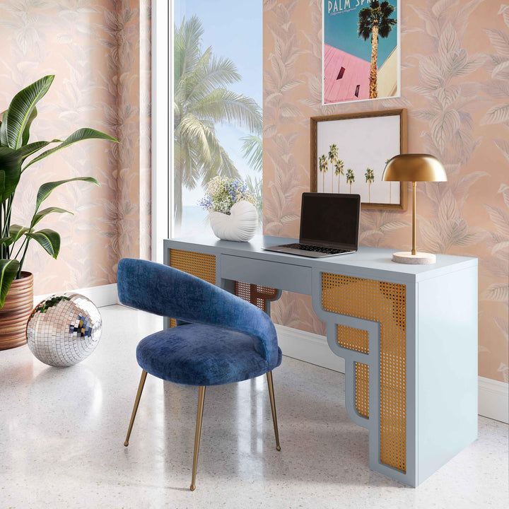 TOV Furniture Suzie Pastel Blue & Rattan Executive Desk DESKS