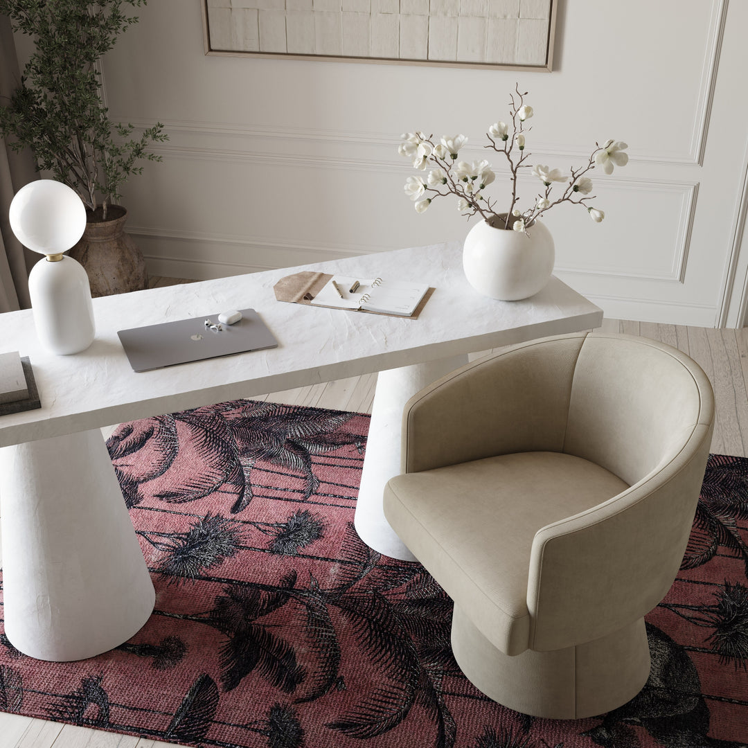 TOV Furniture Kristen Taupe Upcycled Chenille Rolling Desk Chair ACCENT + LOUNGE CHAIRS