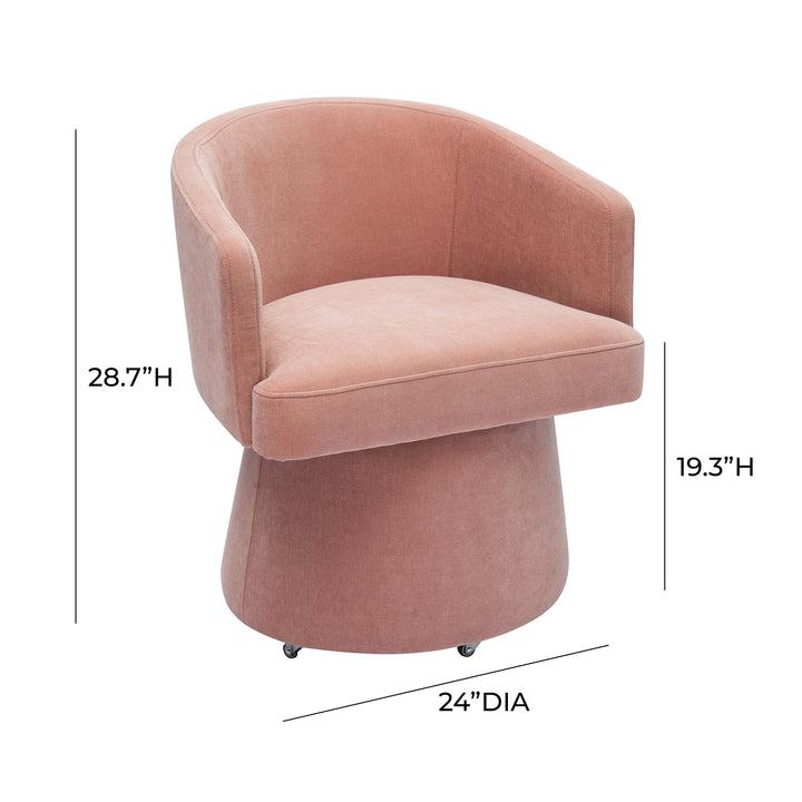 TOV Furniture Kristen Pink Upcycled Chenille Rolling Desk Chair ACCENT + LOUNGE CHAIRS
